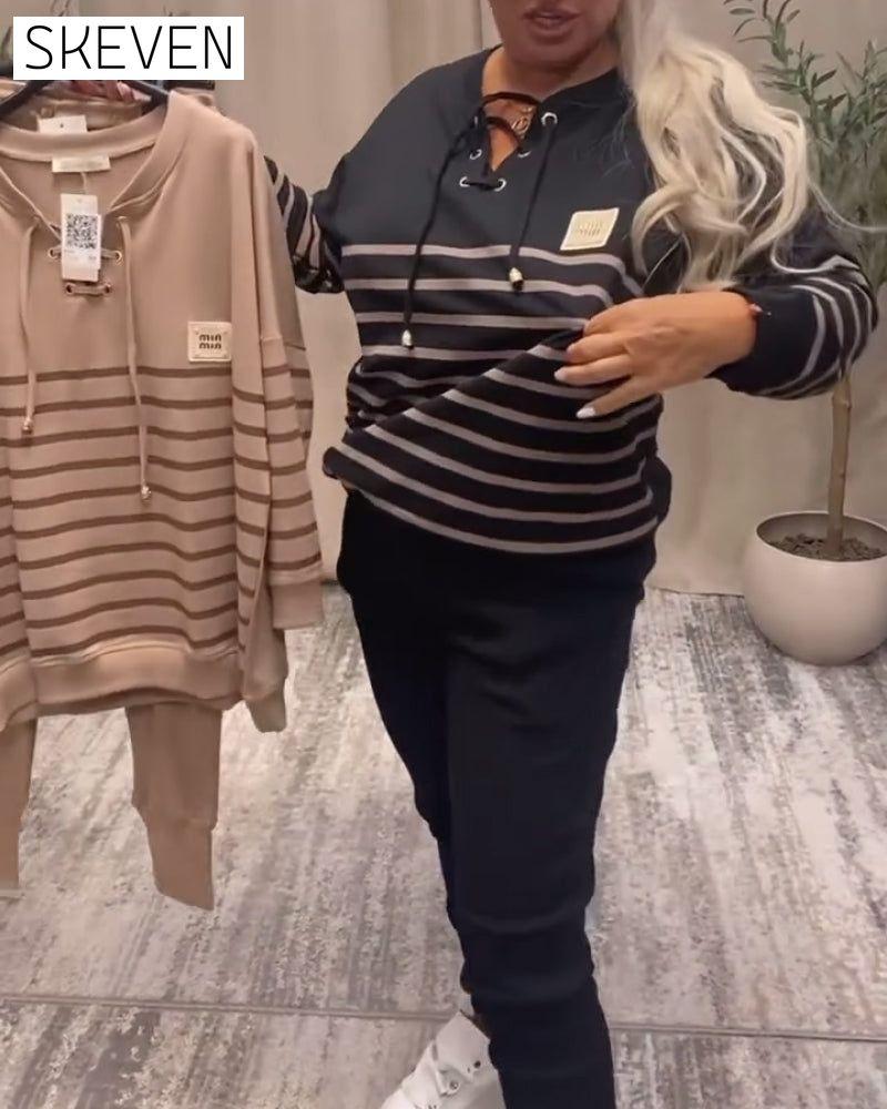 Casual Striped Ankle Sports Two-Piece Sets