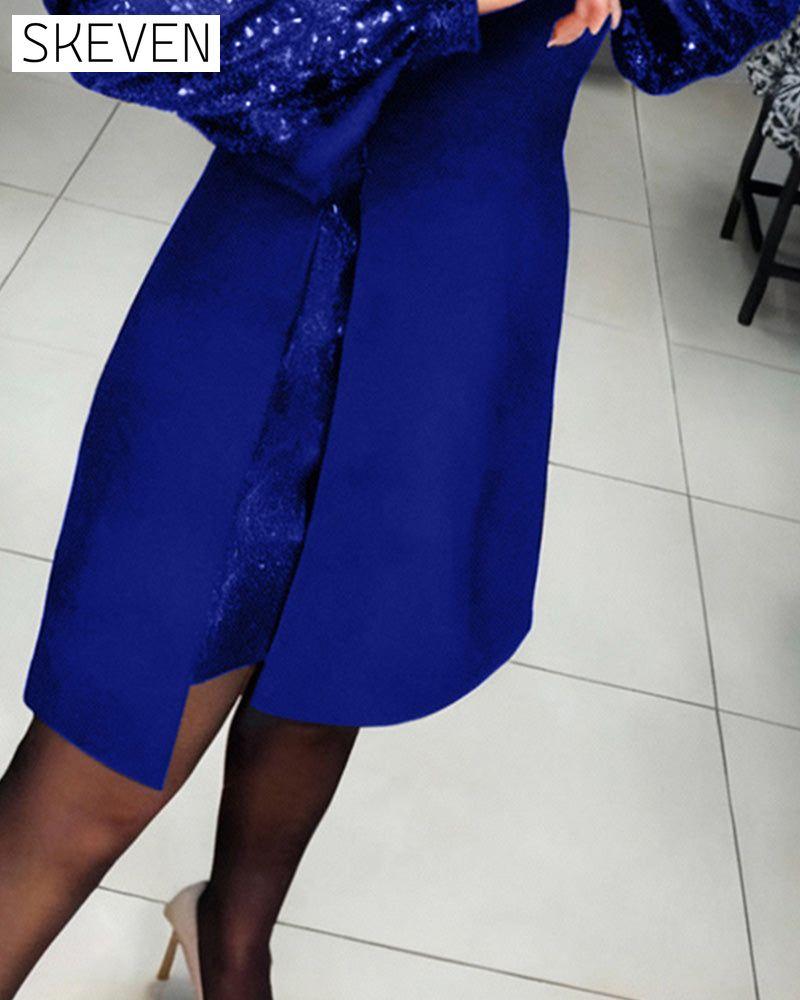 Puff-Sleeved Elegant Patchwork Dress
