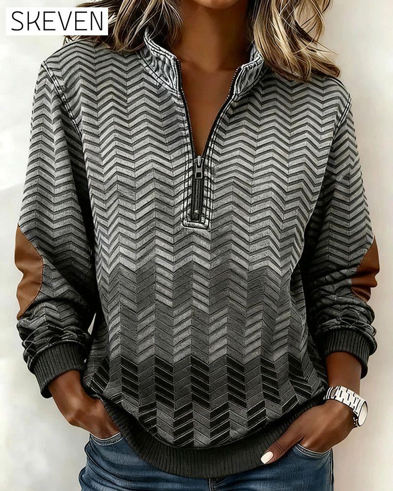Sweatshirt mit geometrischem Halbreißverschlusskragen