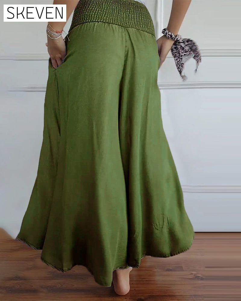 Elastic waist wide leg pants