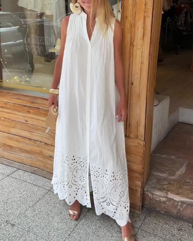 Sleeveless Hollow Lace Holiday Dress
