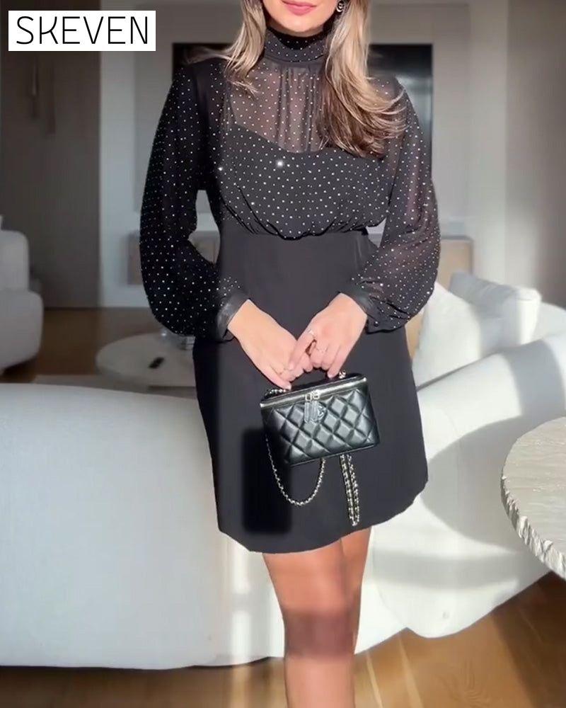 Elegant High-Neck Patchwork Dress