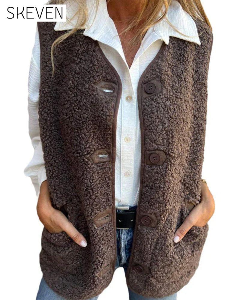 Warme, kurze Weste mit Knopfleiste für Damen im Herbst