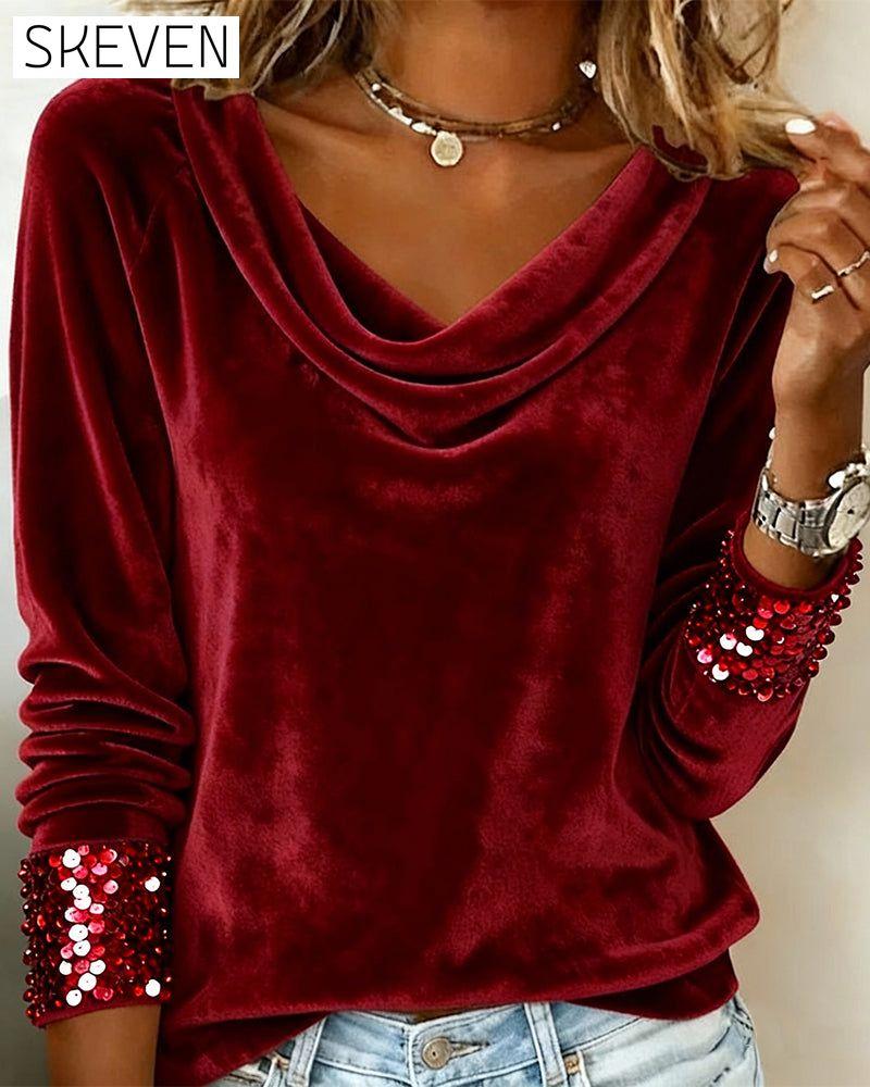 Haut en velours à sequins et col drapé