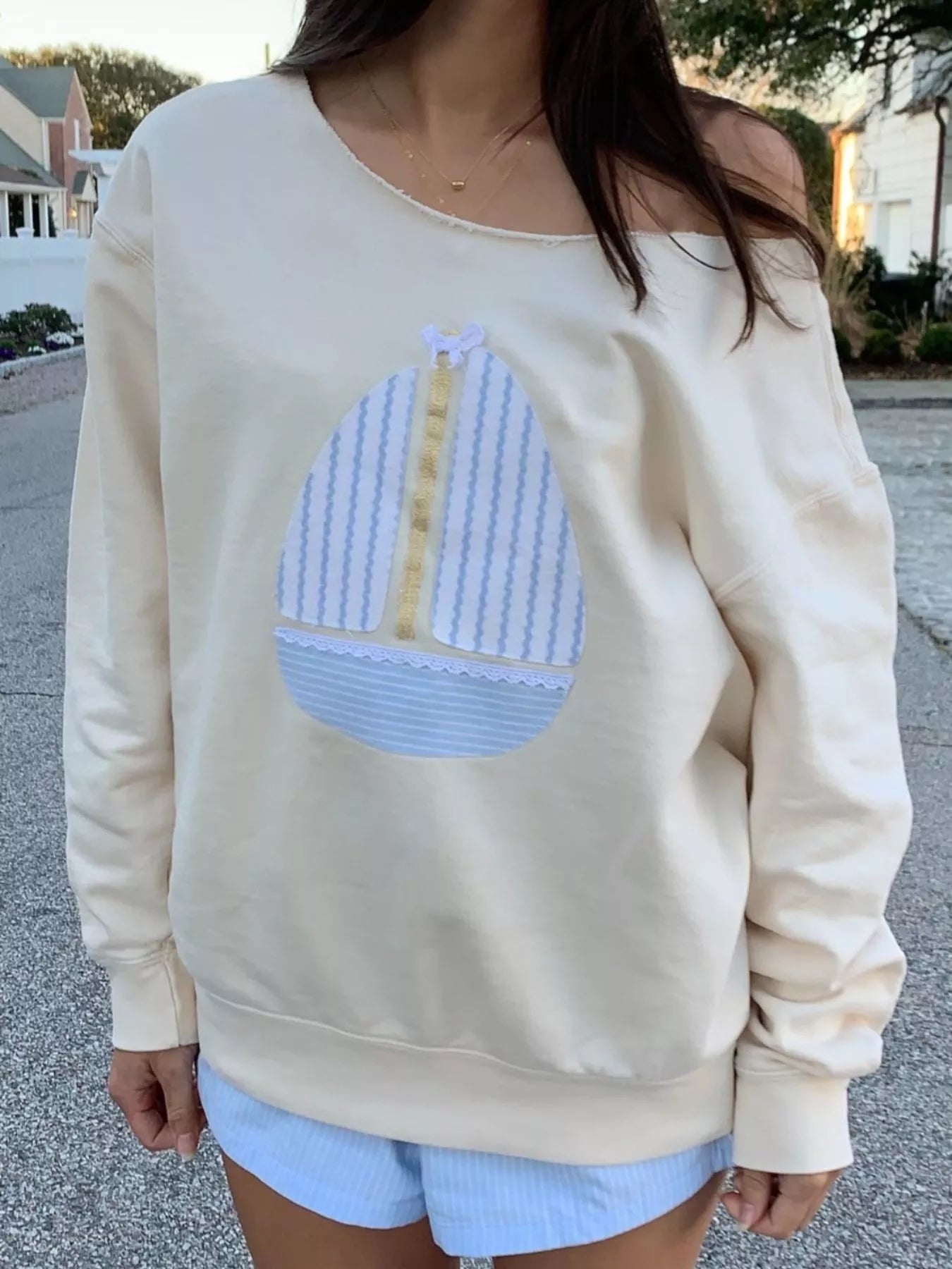 Boat Neck Long Sleeve Patchwork Sweatshirt