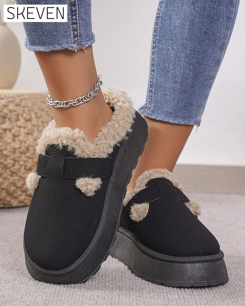 Thick-soled plush buckle warm slippers