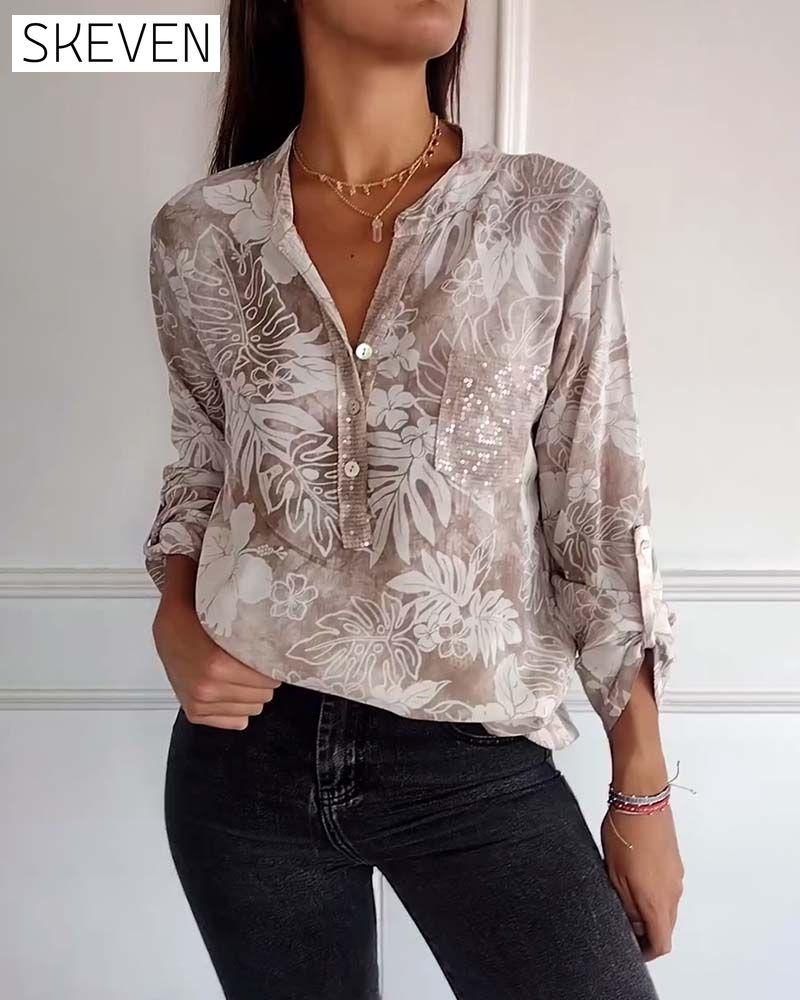 Patchwork-Top mit Paillettenblattmuster