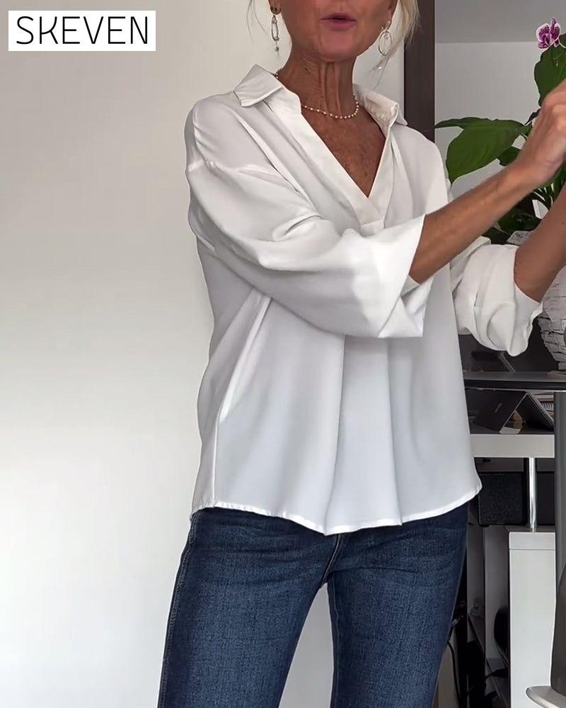 Einfaches, einfarbiges Langarmshirt mit Reverskragen