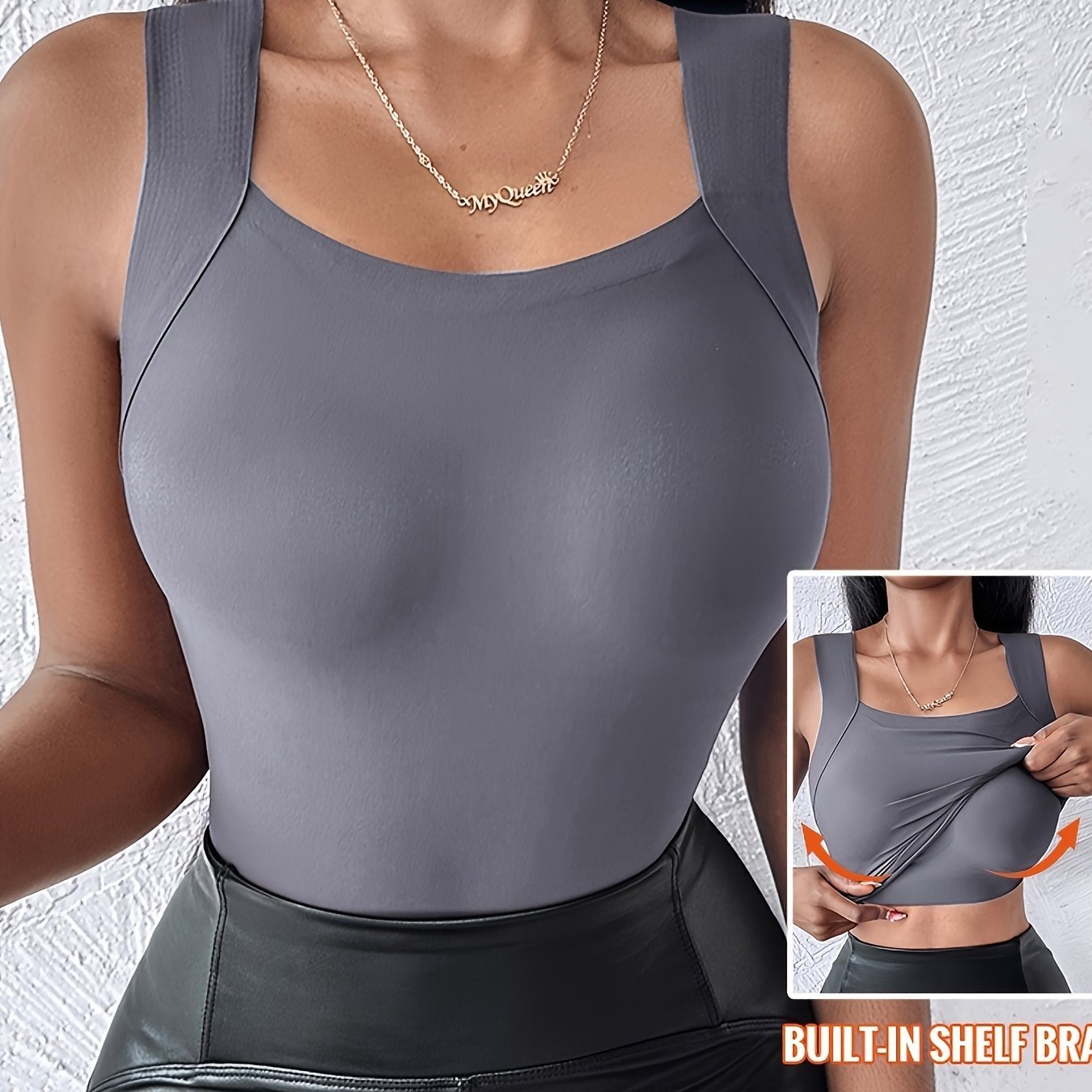 🔥Last Day Special Price ￡8.99!!💐Women's U Neck Camisole High Strechy Seamless Built-in Bra Padded Tank Tops