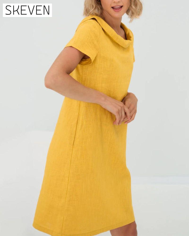 Kleid aus Baumwolle und Leinen mit doppeltem Kragen und Schleife