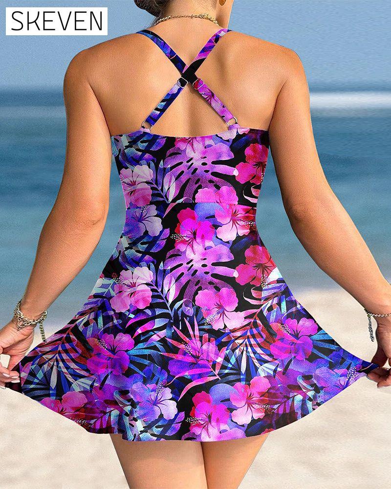 Multicolor Floral Print Two-Piece Swim Dress