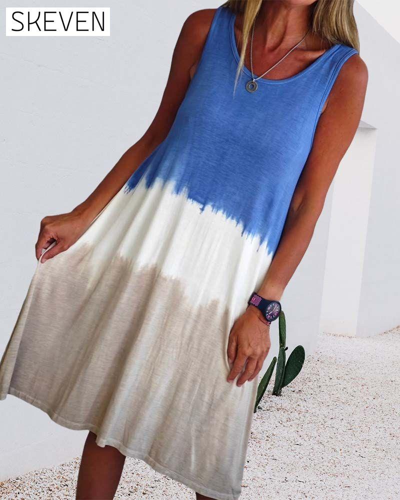 Lässiges ärmelloses Batik-Kleid