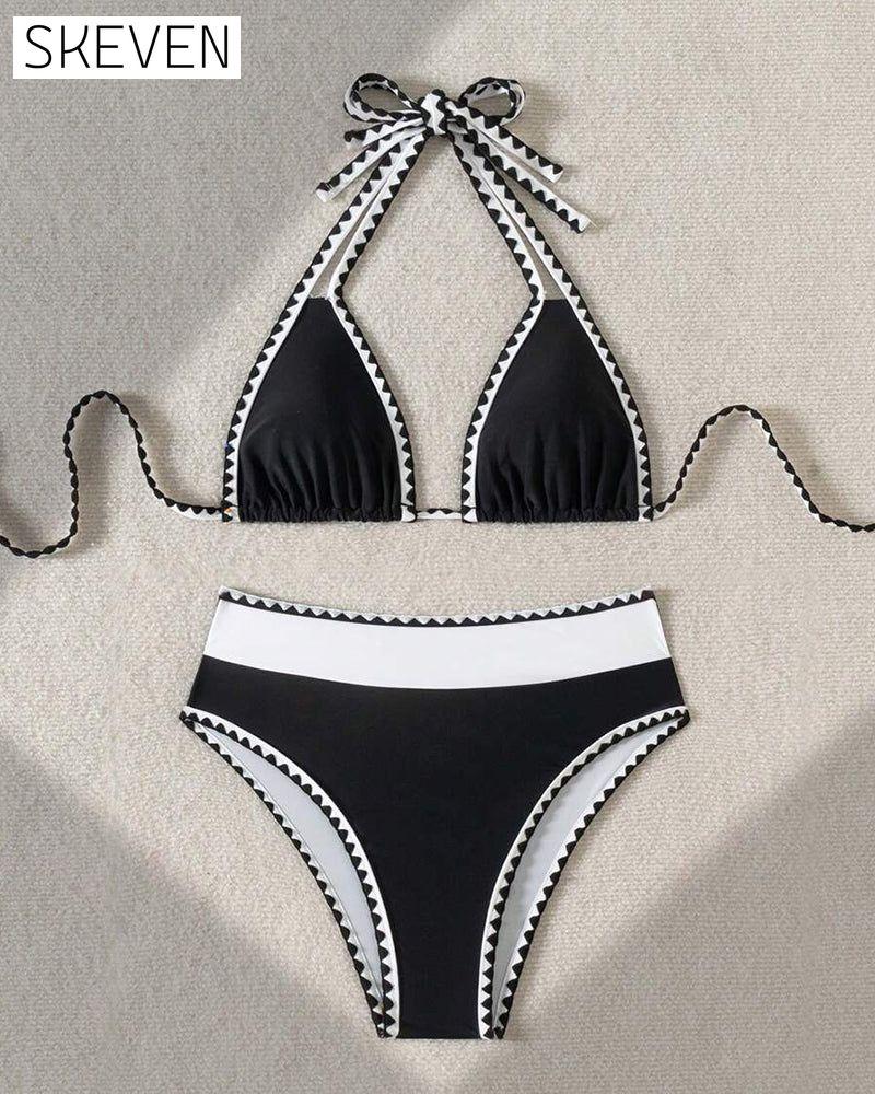 Sexy Contrast Color Split Triangle Bikini