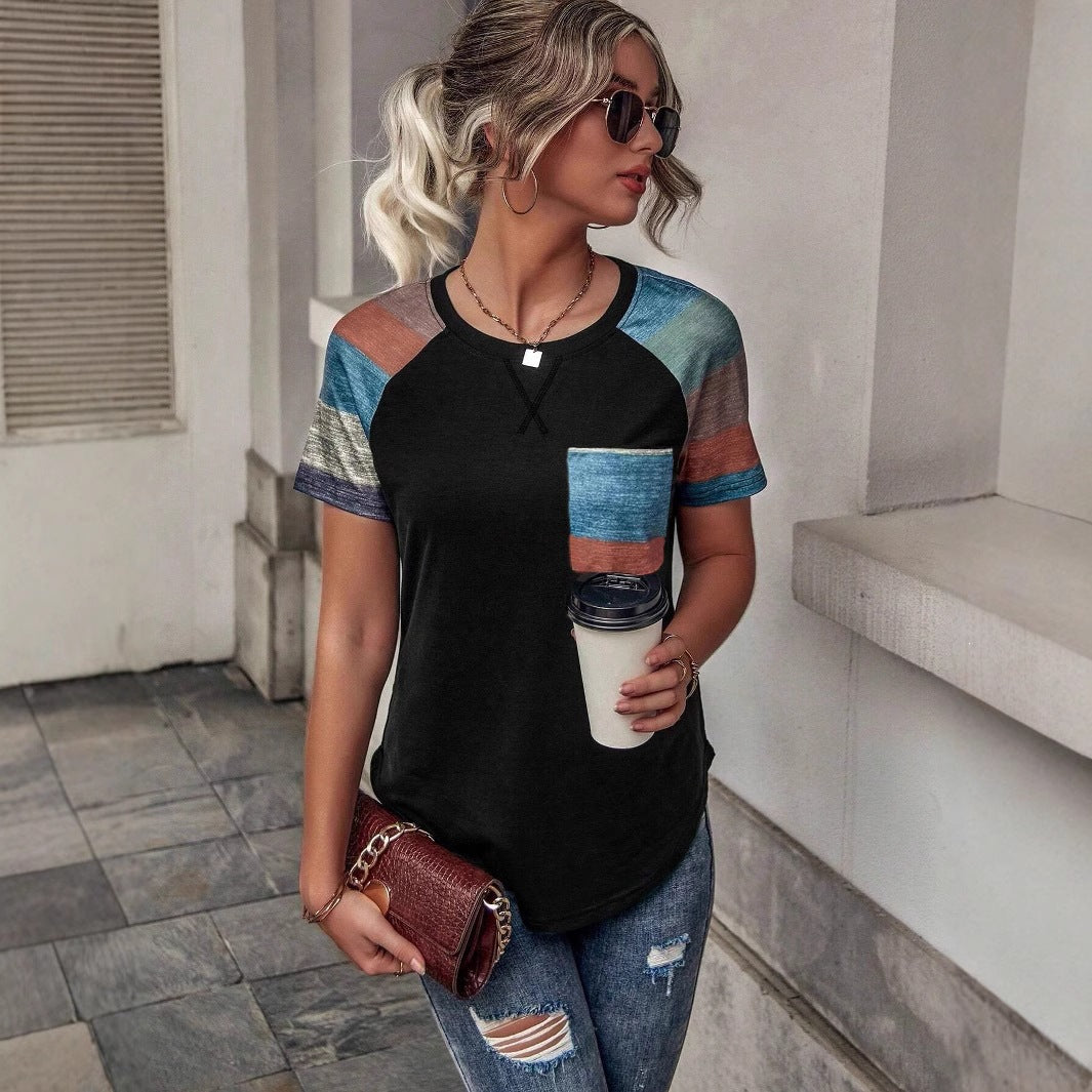 Contrast-color Short-sleeve Crew-neck Raglan T-shirt