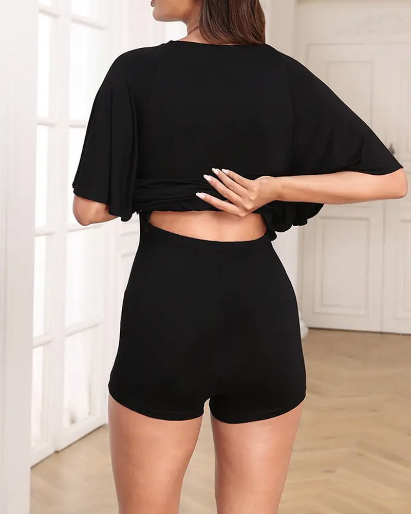 V-Neck Waist-Cinching Romper Dress