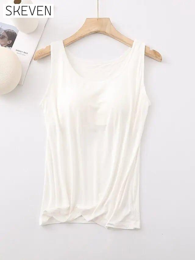 Women's Tank Top with Built-In Bra, Sleeveless Casual Basic Round Neck Regular