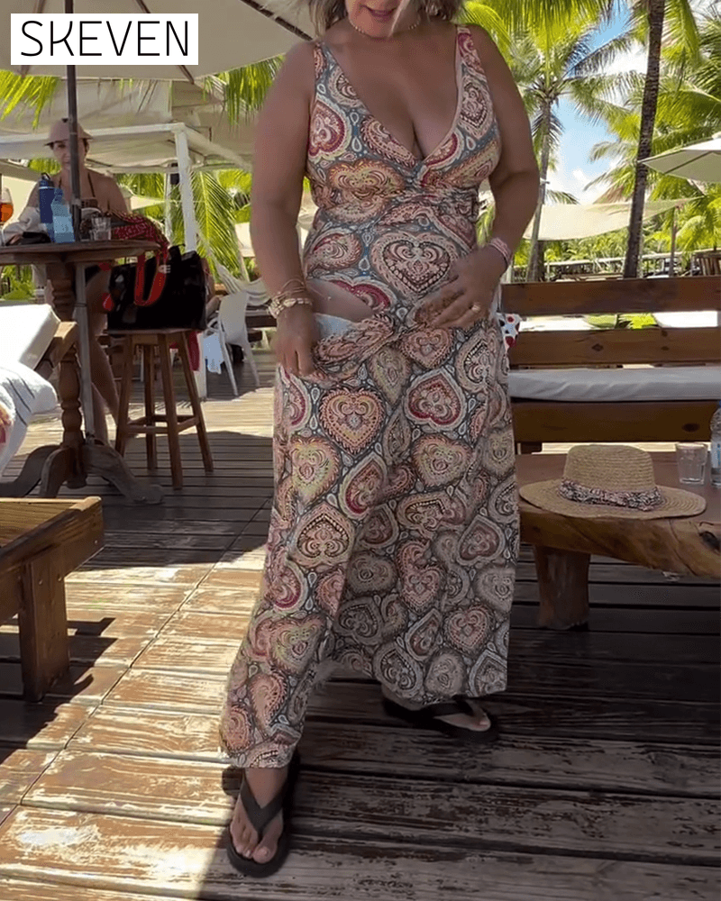Strapless Heart Holiday Print Swimsuit