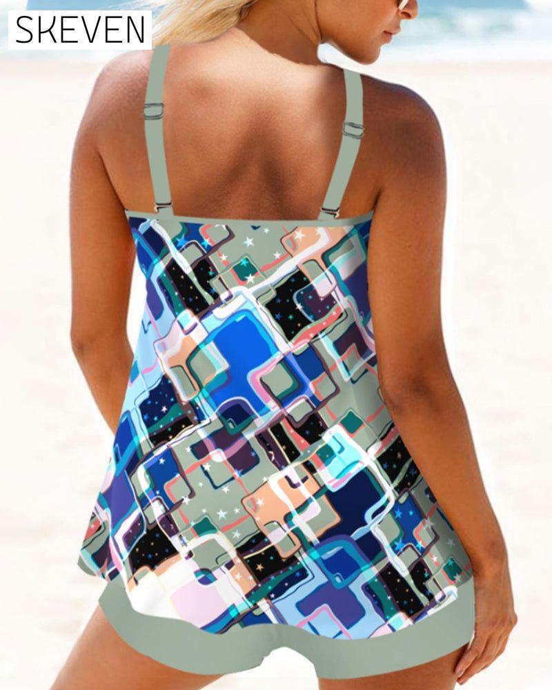 Tankini-Badeanzug mit Farbblockmuster