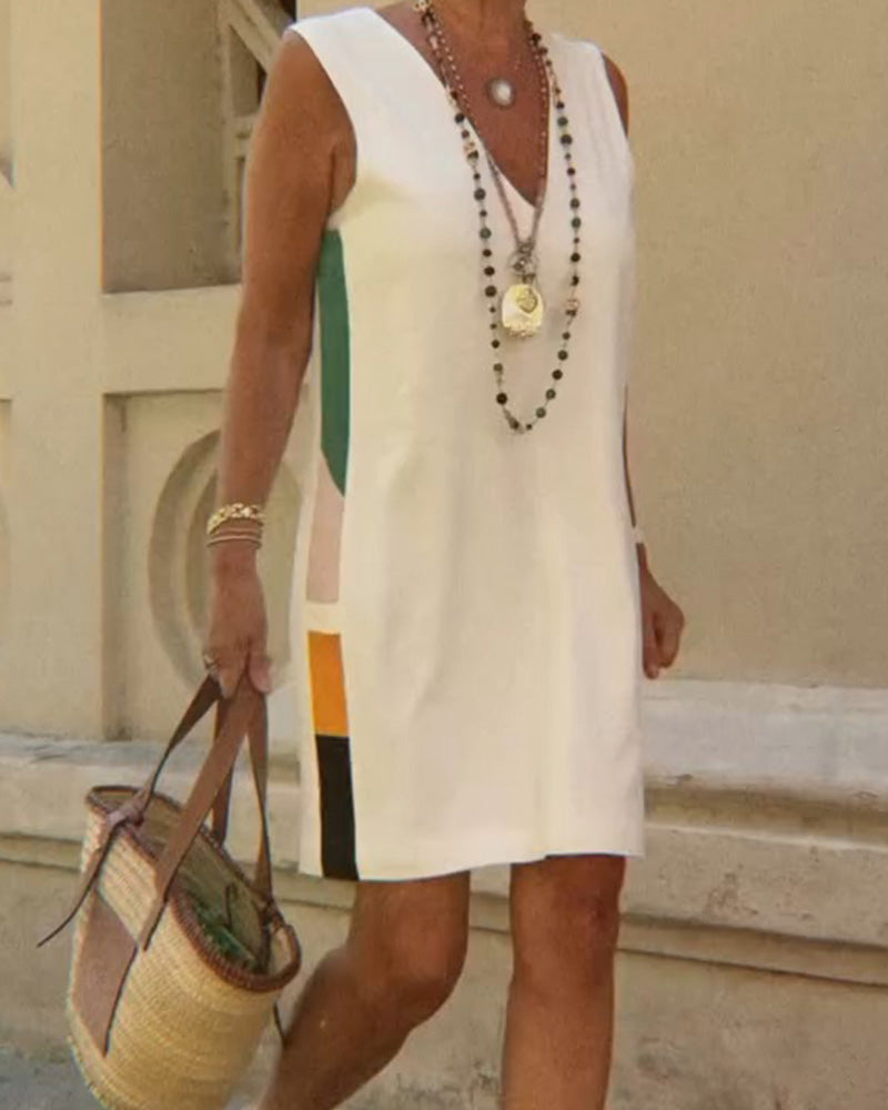 V-Neck Sleeveless Color-Block Dress