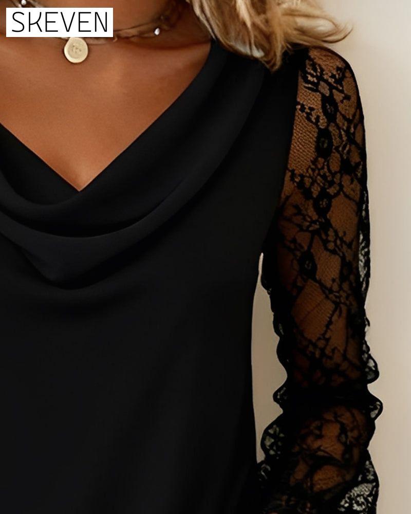 Drape Collar Patchwork Top