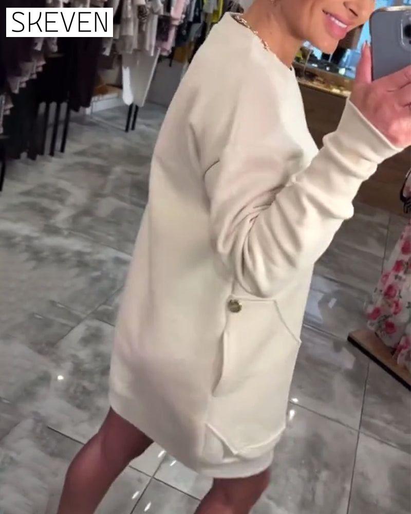 Robe pull à poches et manches longues