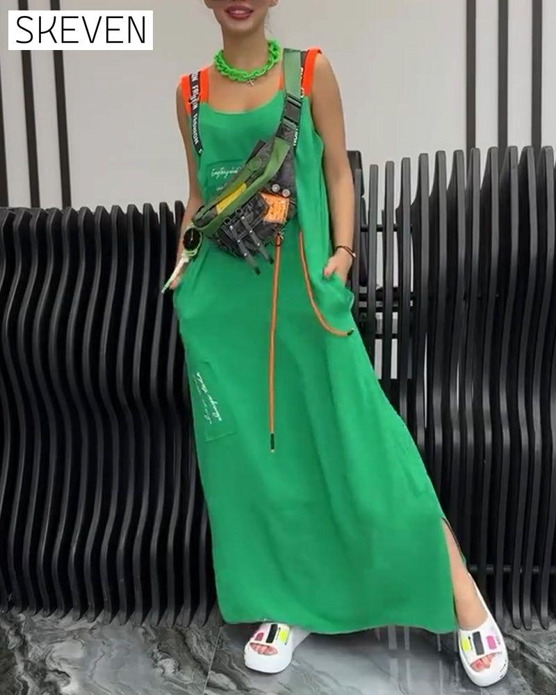 Ärmelloses Kleid mit personalisiertem Buchstabenprint