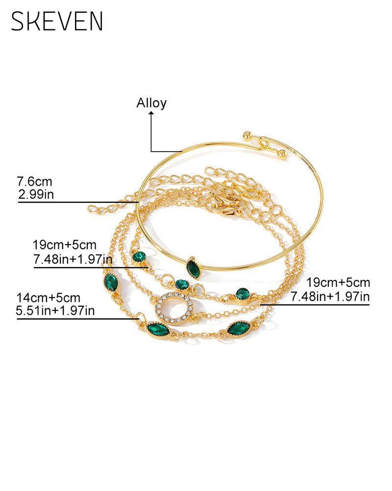 Circle rhombus rhinestone bracelet set of four