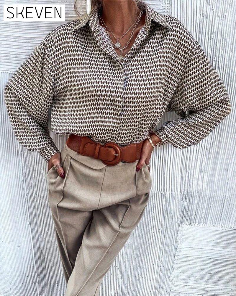 Printed lapel casual blouse 2023 f/w 23BF blouses & shirts discount spring