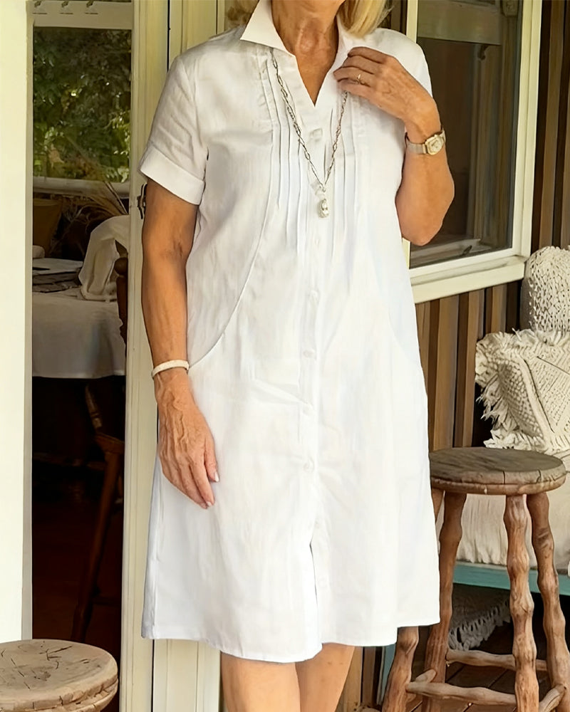 Einfarbiges, kurzärmeliges Hemdkleid mit Knopfleiste