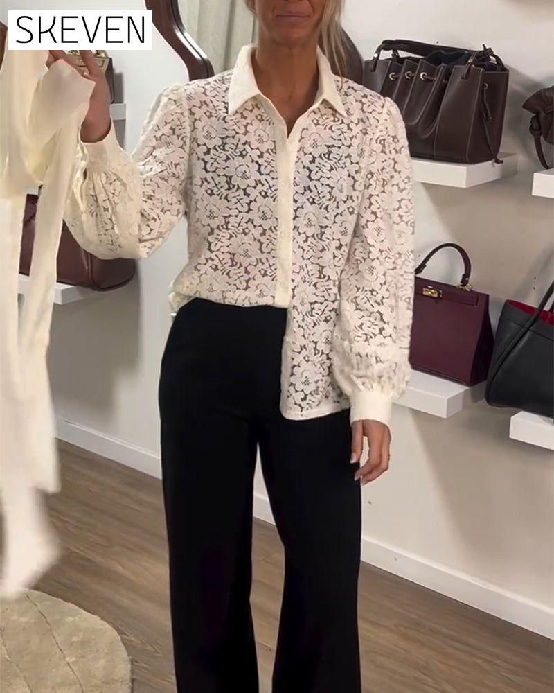 Chemise à ruban à manches longues style français