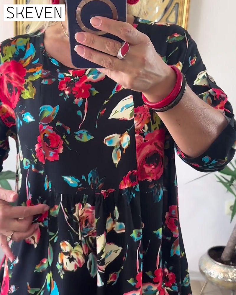 Loose Oversized Round Neck Printed Dress
