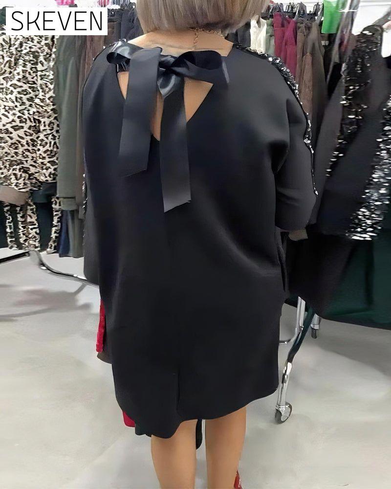 Paillettenbesetztes Sweatshirtkleid mit V-Ausschnitt