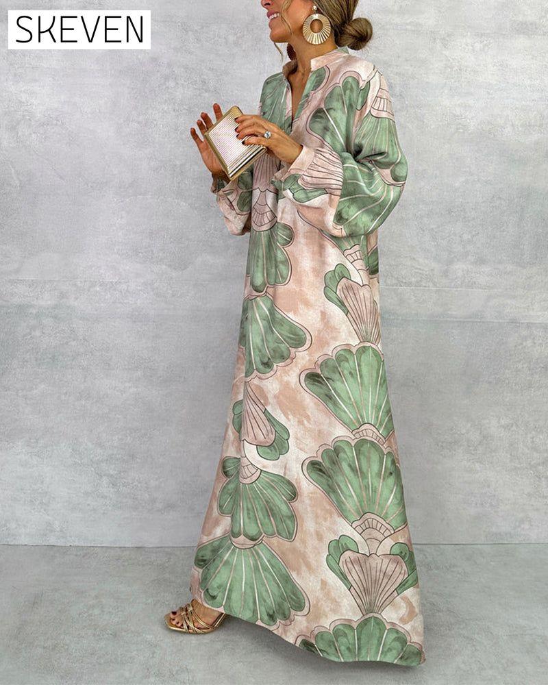 Temperament Leaf Print Dress