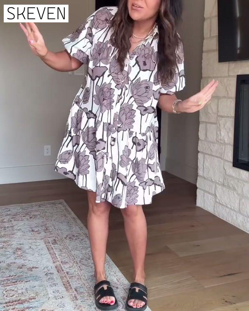 Robe décontractée à manches bouffantes et imprimé floral
