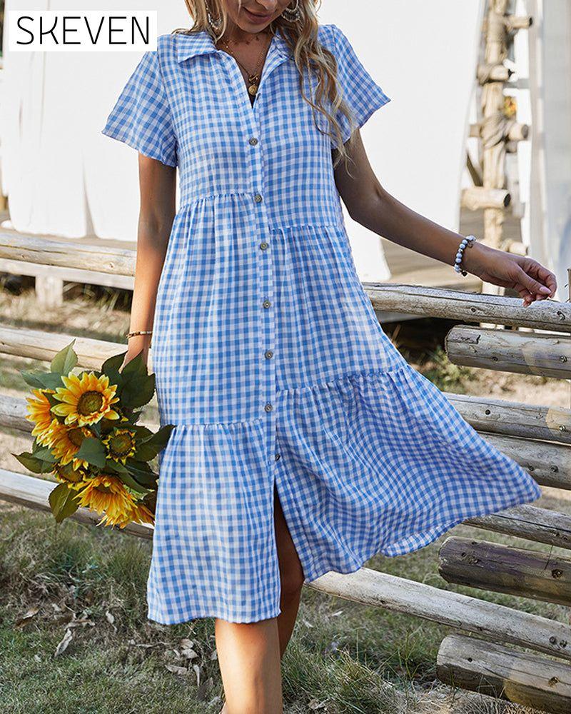 robe chemise décontractée à carreaux