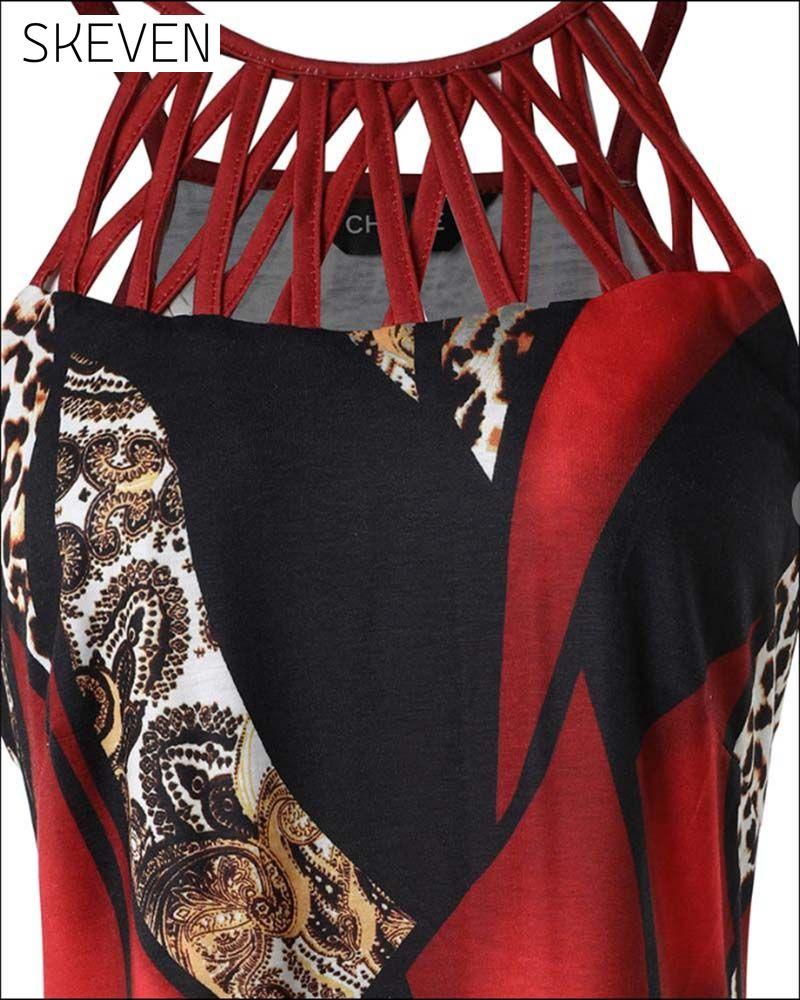 Hollow sleeveless contrast color dress