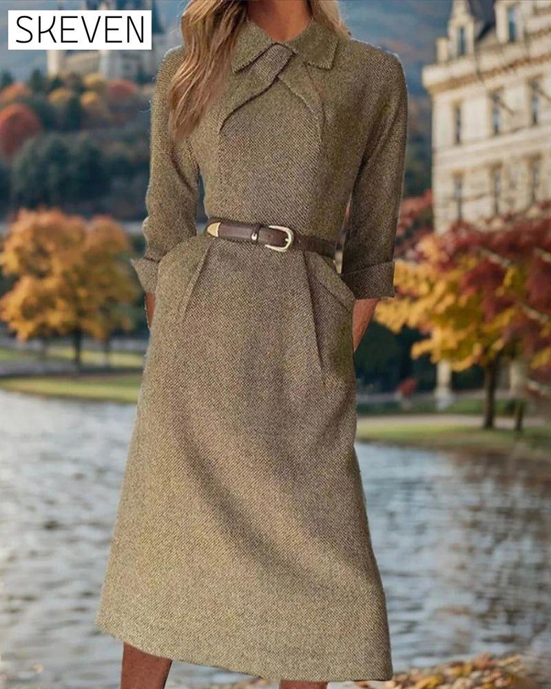 Kleid mit Taschenrevers, einfarbig