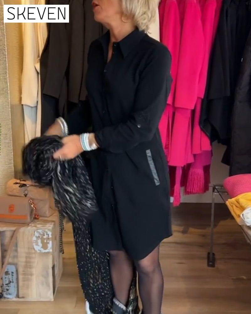 Solid Color Lapel Casual Dress