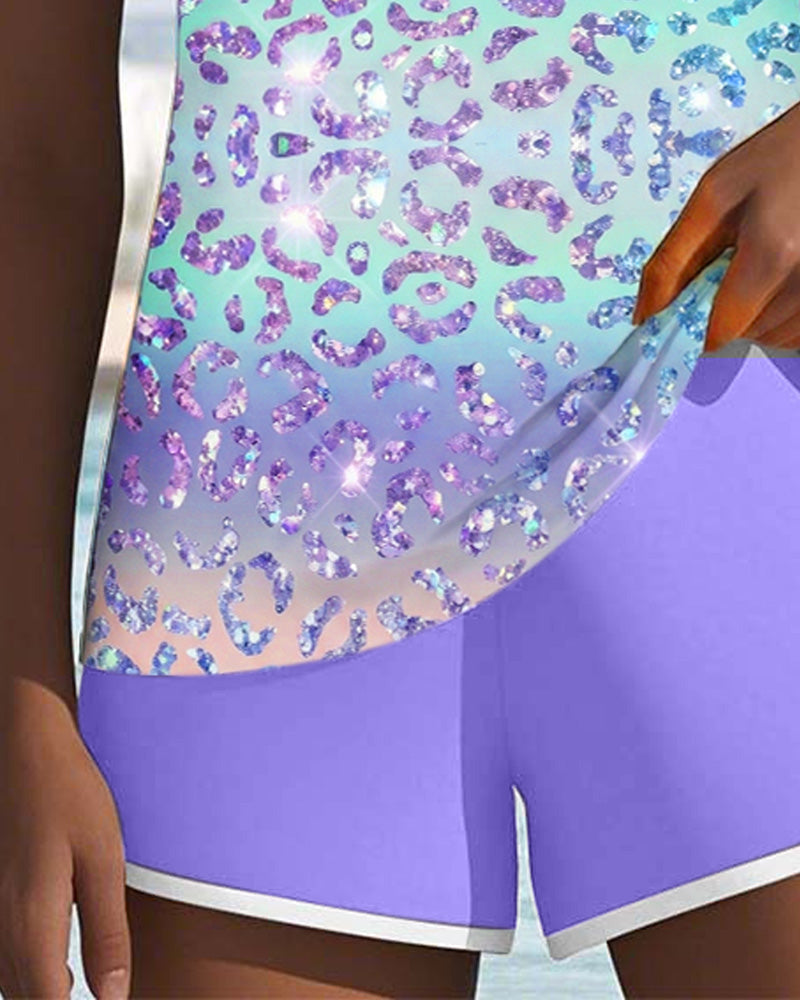 U-Neck Flattering Printed Tankini