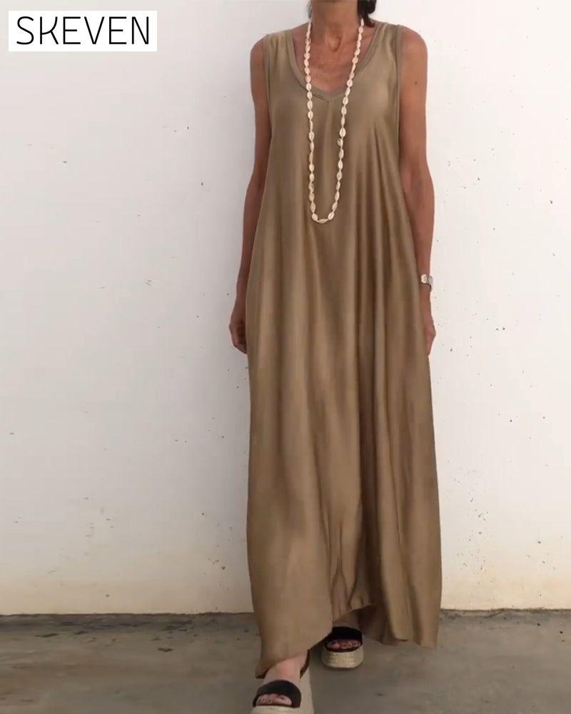 Ärmelloses langes Kleid mit Rundhalsausschnitt