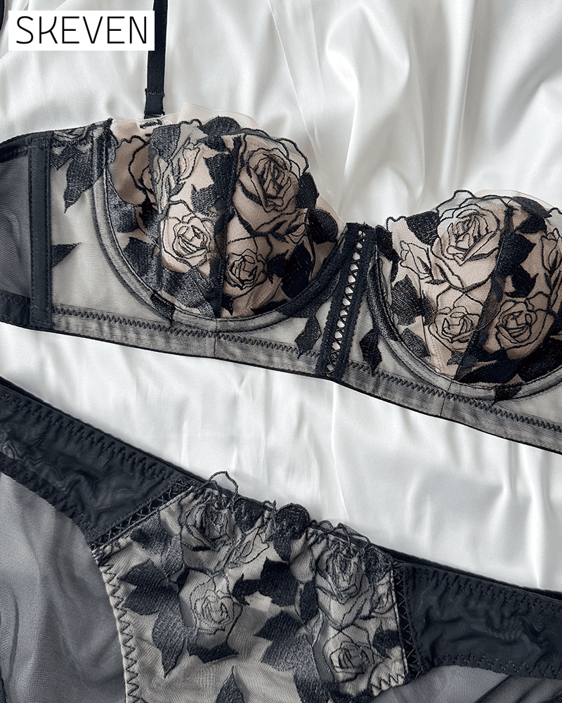 Women Ultra Thin Sexy Rose Embroidery Lace Bra