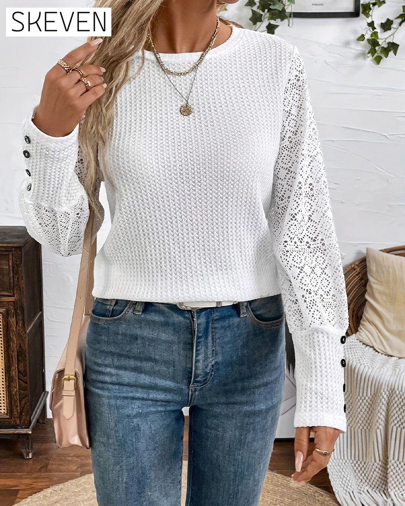 Langarm-Top aus gehäkelter Spitze