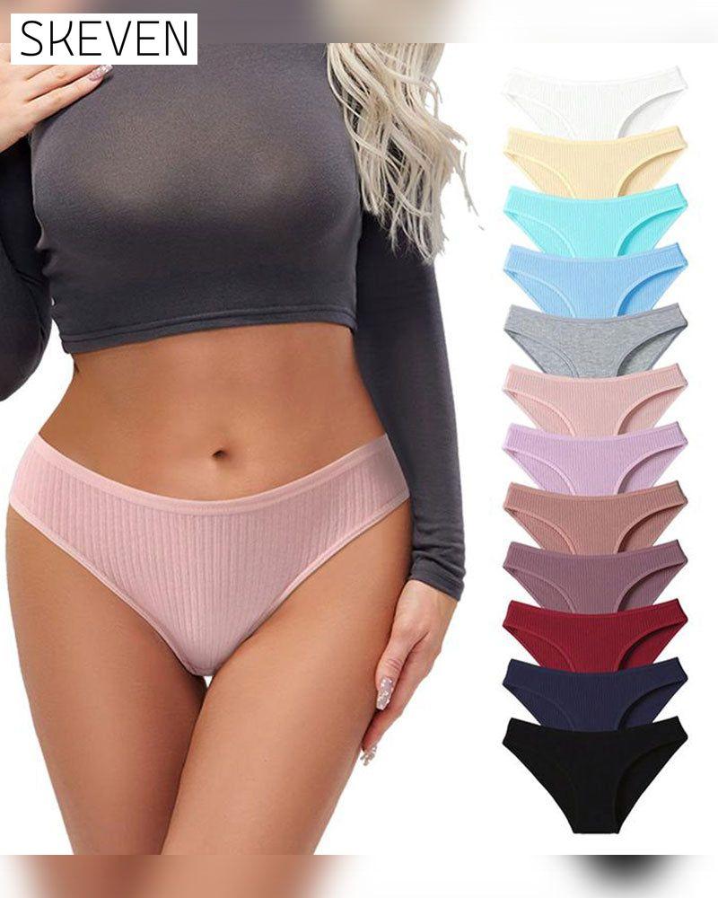 Ladies'  Breathable Vertical Striped Texture Feel Comfortable Fashionable Mid-Waist Brief