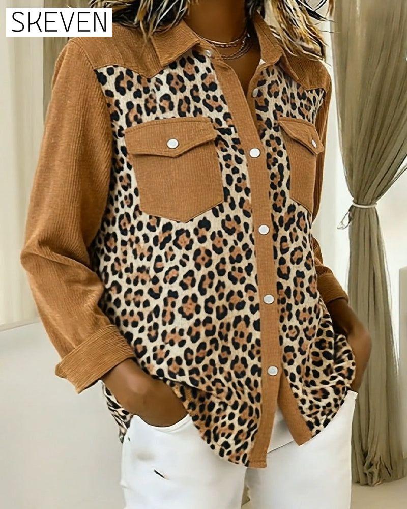 Long-Sleeved Leopard Print Patchwork Shirt
