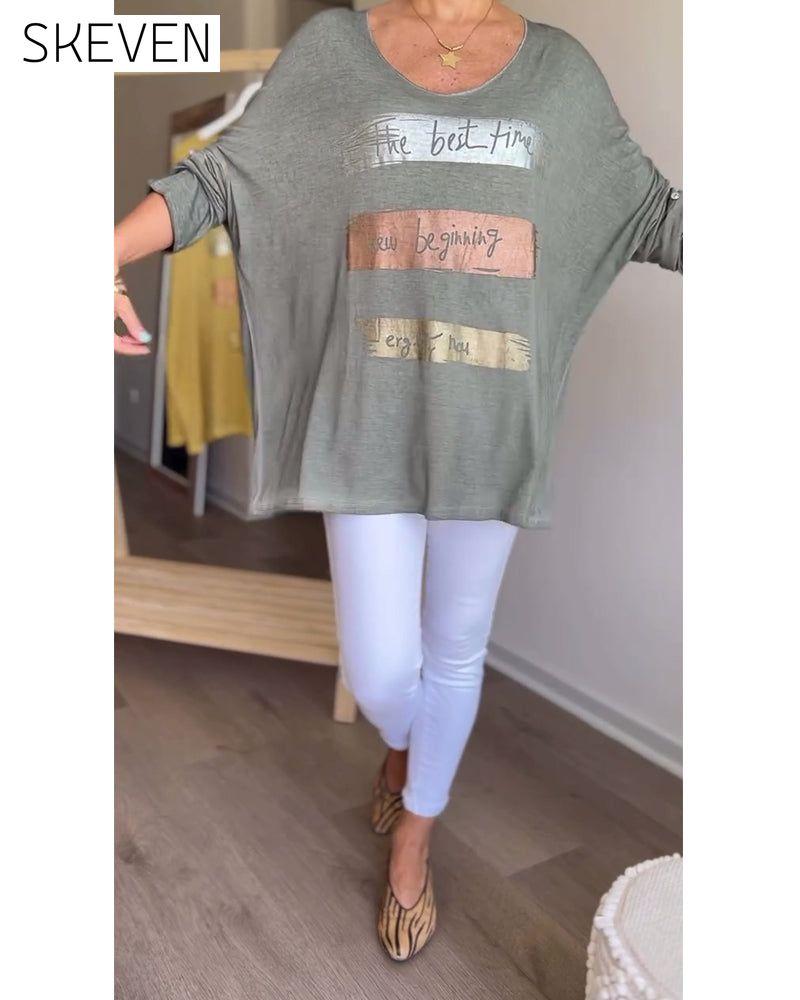 Long sleeve round neck letter print top