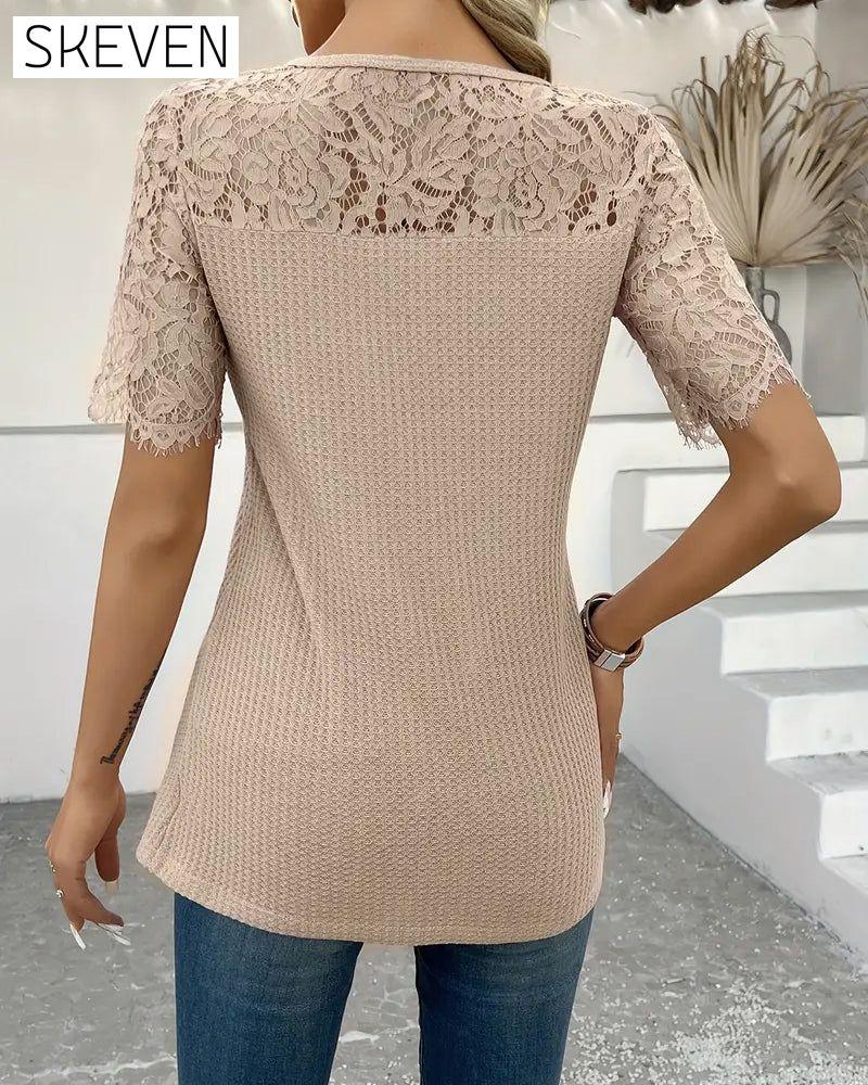 Lace Panel Knitted T-Shirt