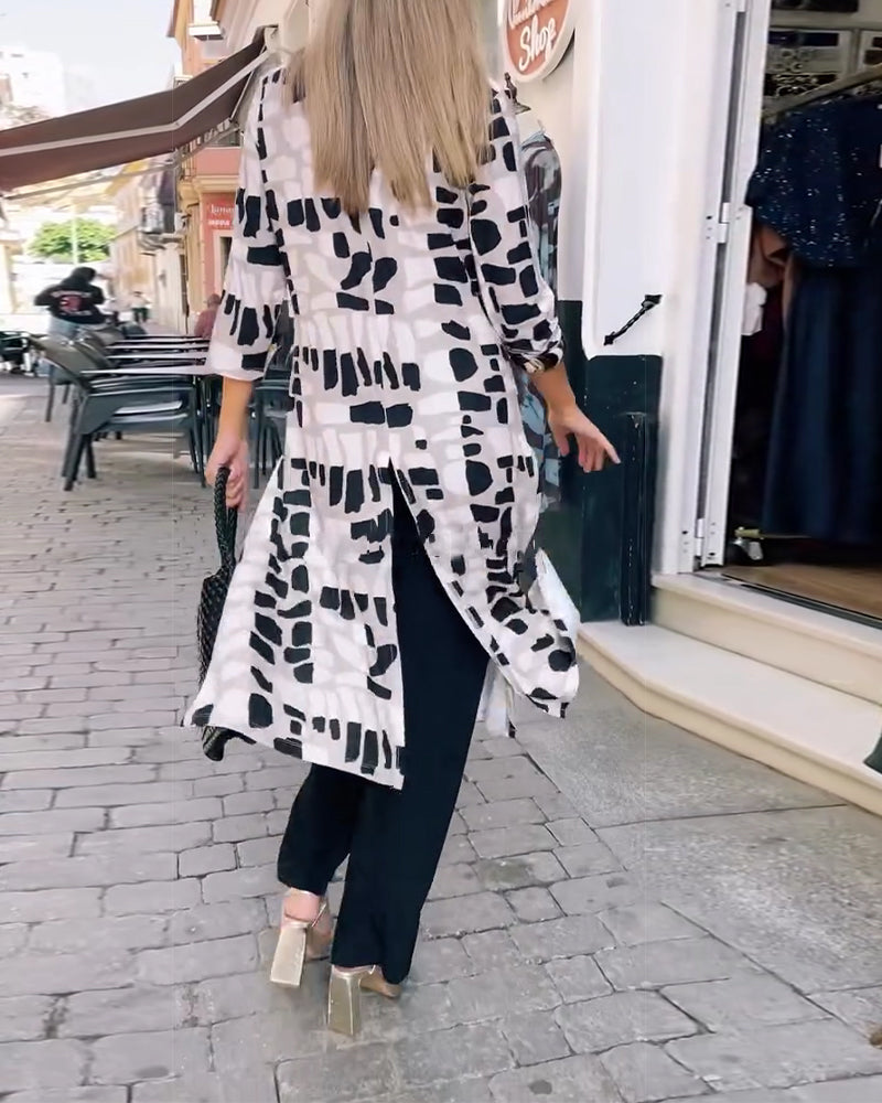 Checkered Square Hem Side-Slit Top