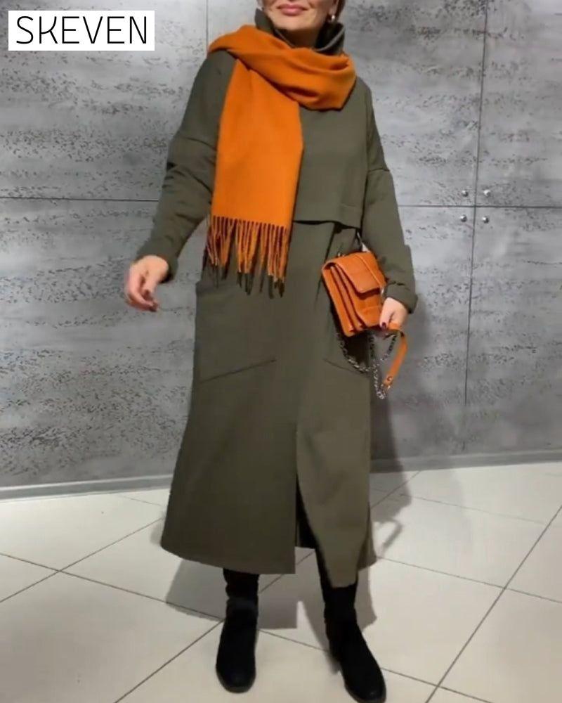 Front slit solid color dress 2023 f/w 23BF casual dresses Clothes Dresses