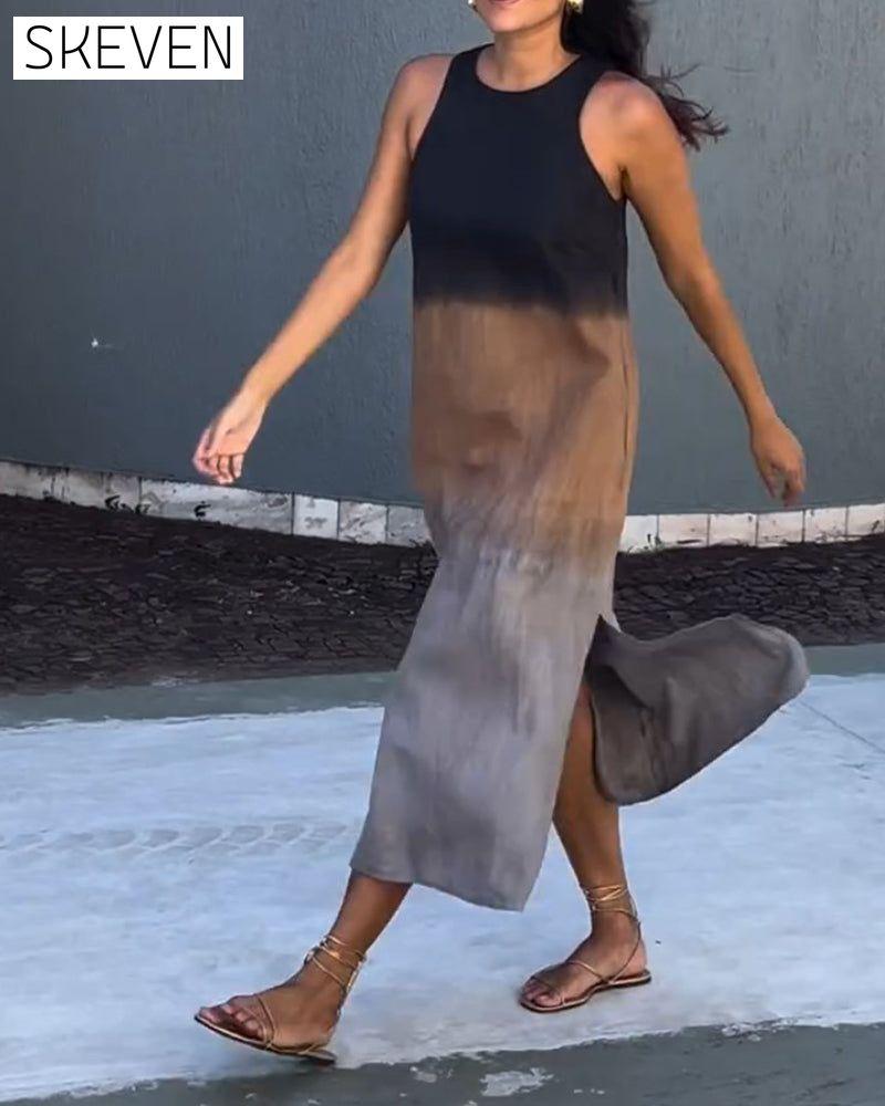 Ärmelloses Kleid mit Farbverlauf und Rundhalsausschnitt
