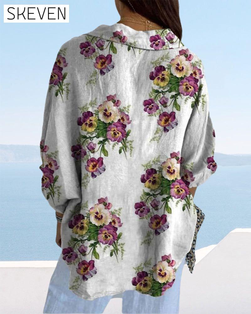 Lässiges Hemd mit Blumenmuster und Dreiviertelärmeln